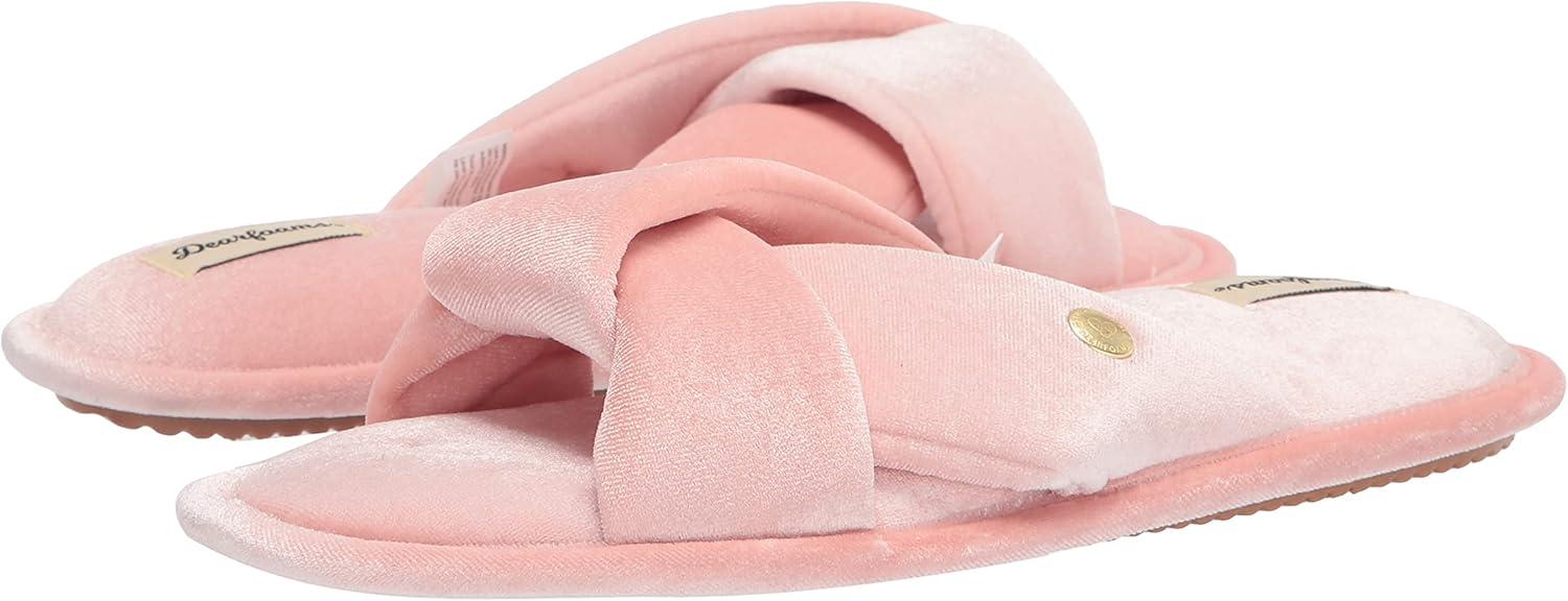 imageDearfoams Womens Jules Shiny Velour Twist Vamp Slide SlipperPale Mauve