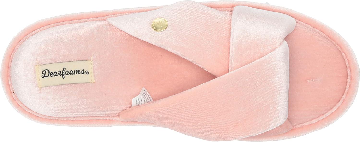 imageDearfoams Womens Jules Shiny Velour Twist Vamp Slide SlipperPale Mauve