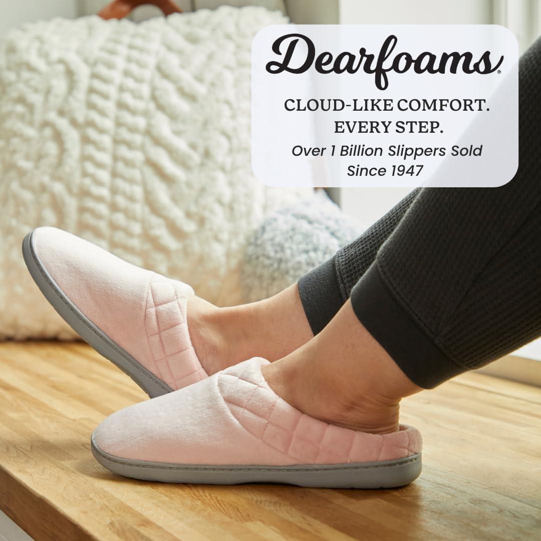 imageDearfoams Womens Lightweight Memory Foam Indoor House Slipper Darcy Velour Clog with Wide WidthsPale Mauve