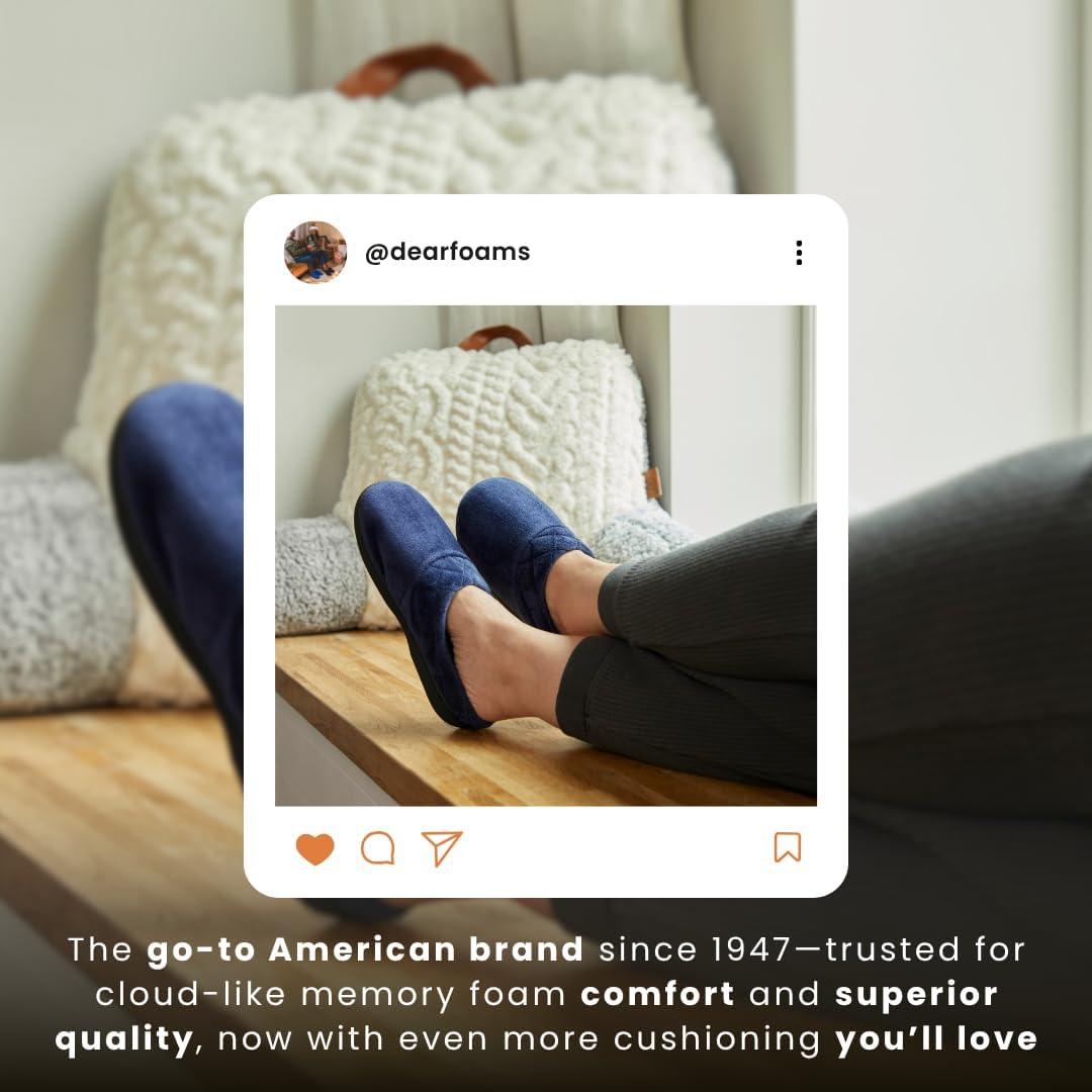 imageDearfoams Womens Lightweight Memory Foam Indoor House Slipper Darcy Velour Clog with Wide WidthsPeacoat