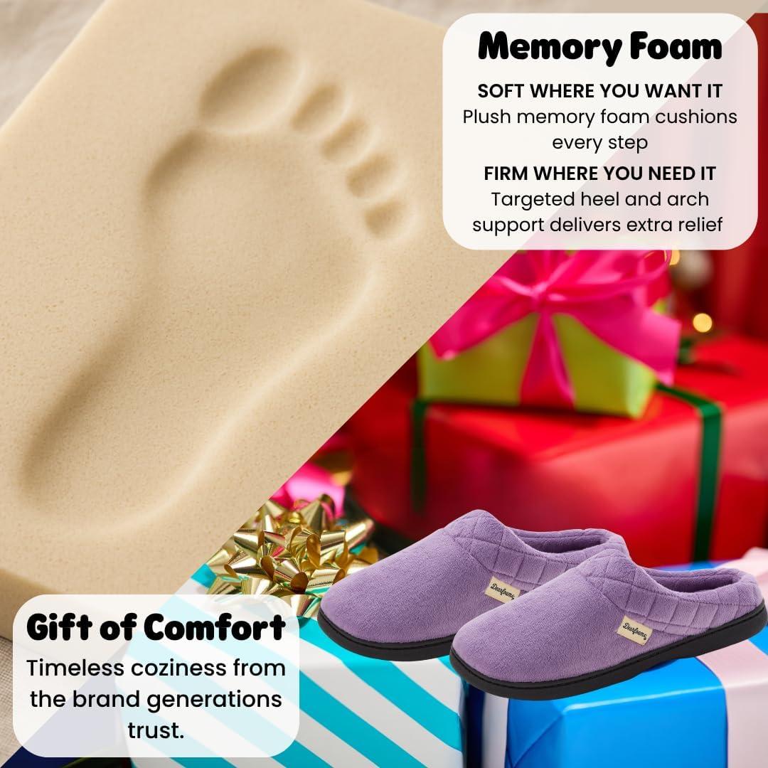 imageDearfoams Womens Lightweight Memory Foam Indoor House Slipper Darcy Velour Clog with Wide WidthsSmokey Purple 2