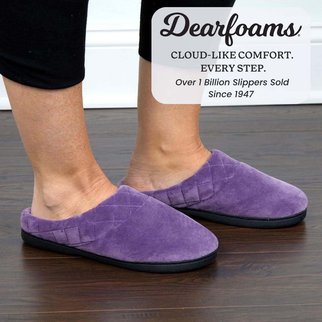 imageDearfoams Womens Lightweight Memory Foam Indoor House Slipper Darcy Velour Clog with Wide WidthsSmokey Purple 2
