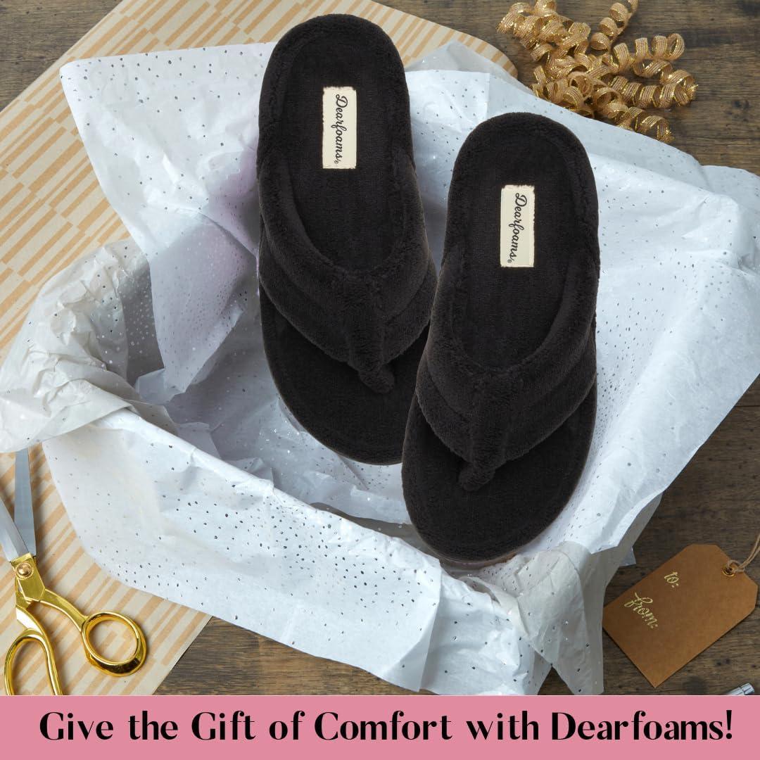 imageDearfoams Womens Melanie Colorblocked Microfiber Terry Thong SlipperBlack