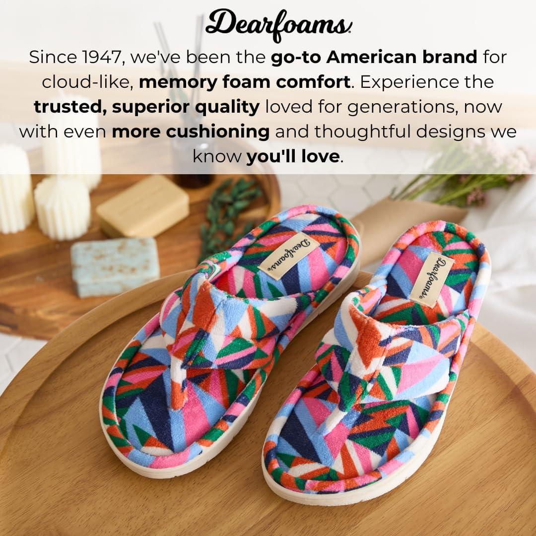 imageDearfoams Womens Melanie Colorblocked Microfiber Terry Thong SlipperBright Print