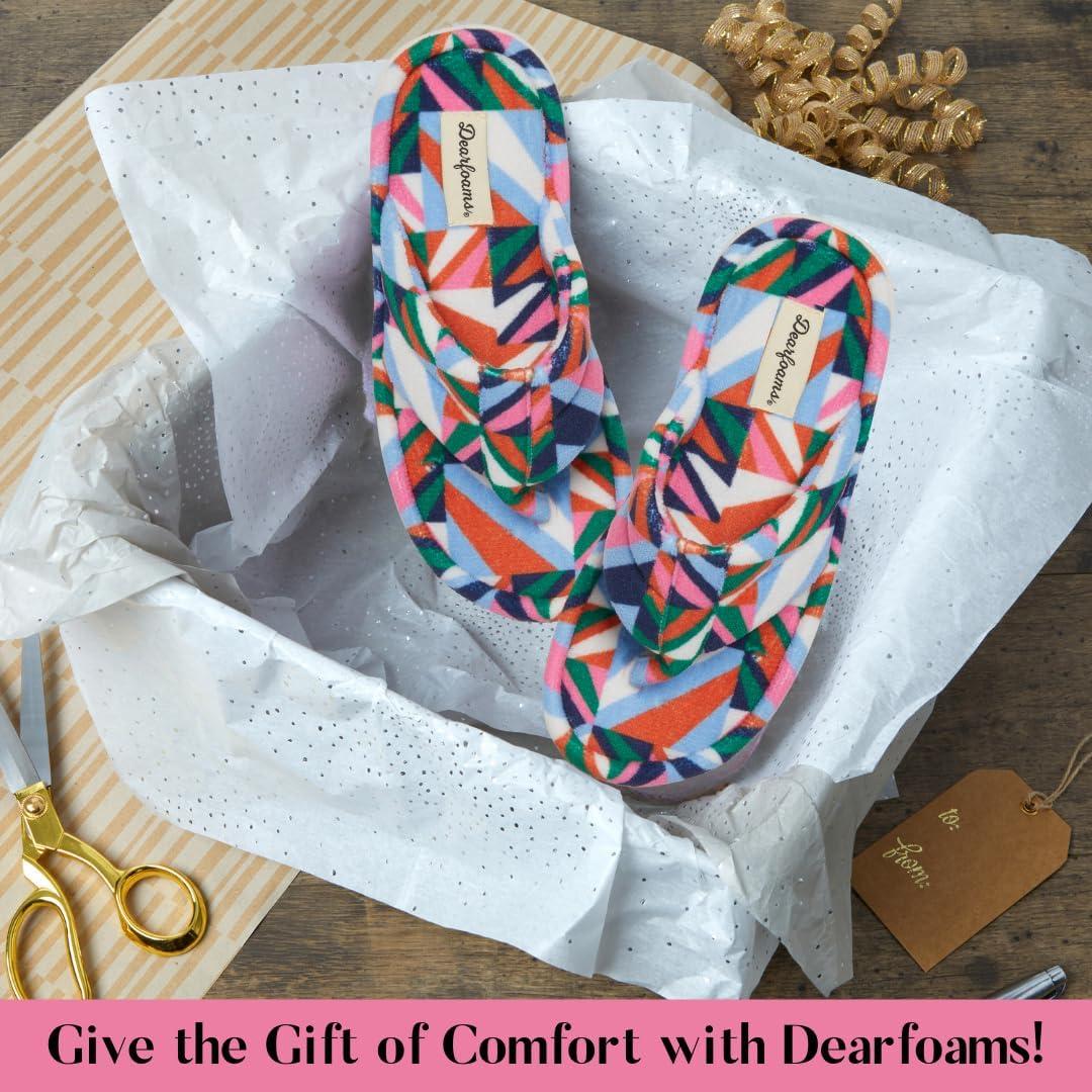 imageDearfoams Womens Melanie Colorblocked Microfiber Terry Thong SlipperBright Print