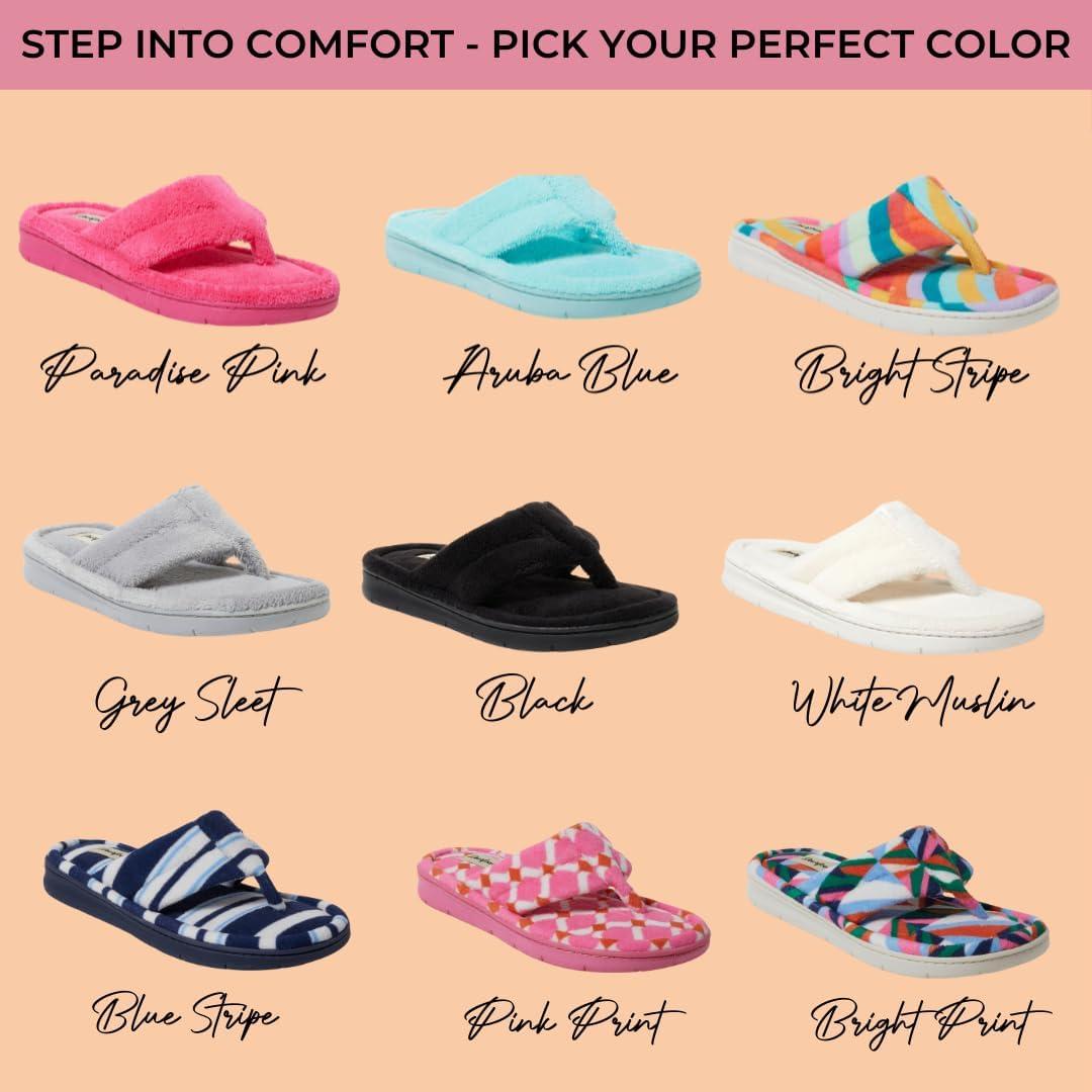 imageDearfoams Womens Melanie Colorblocked Microfiber Terry Thong SlipperGrey Sleet