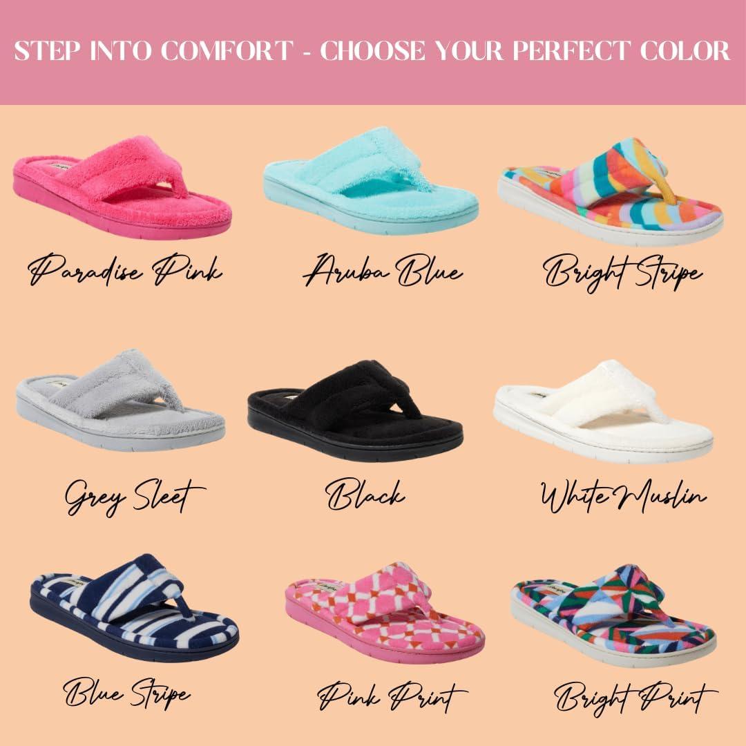 imageDearfoams Womens Melanie Colorblocked Microfiber Terry Thong SlipperPink Print