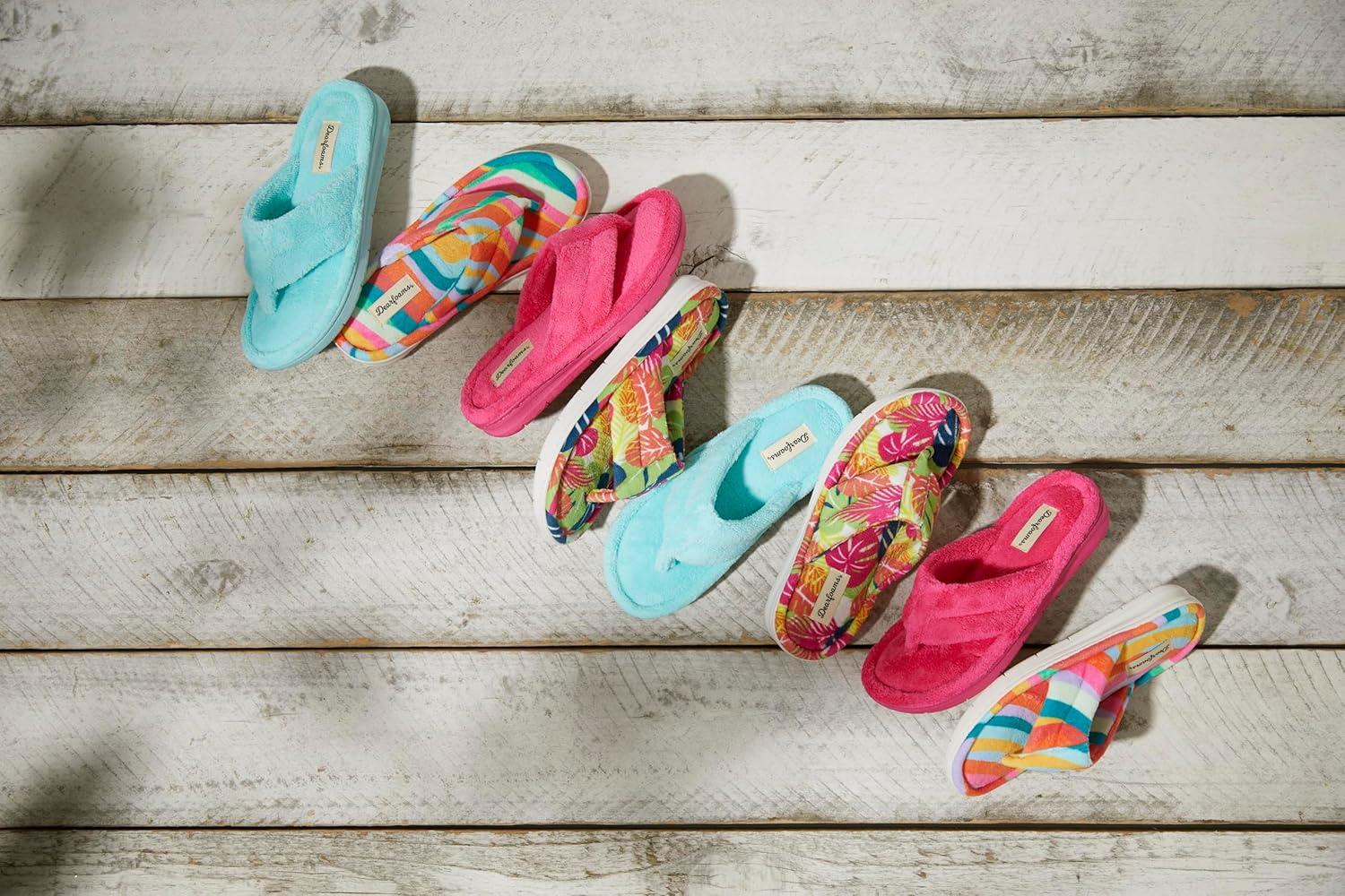imageDearfoams Womens Melanie Colorblocked Microfiber Terry Thong SlipperTropical Print