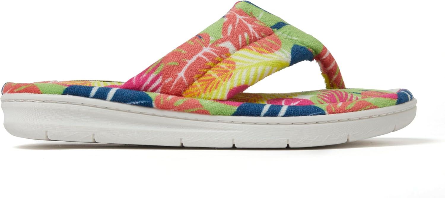 imageDearfoams Womens Melanie Colorblocked Microfiber Terry Thong SlipperTropical Print