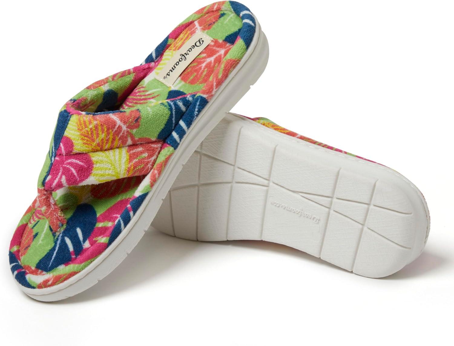 imageDearfoams Womens Melanie Colorblocked Microfiber Terry Thong SlipperTropical Print