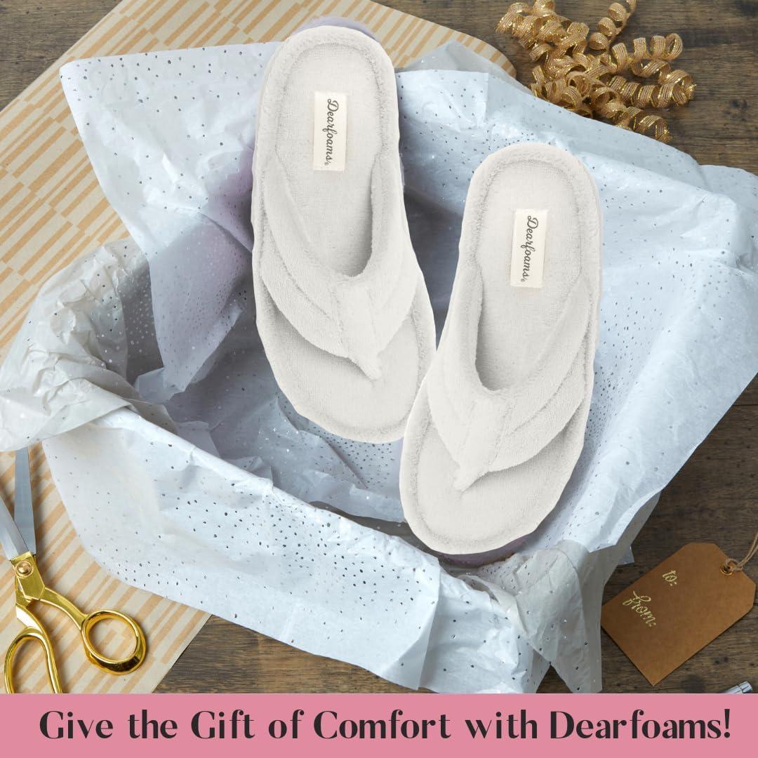 imageDearfoams Womens Melanie Colorblocked Microfiber Terry Thong SlipperWhite Muslin