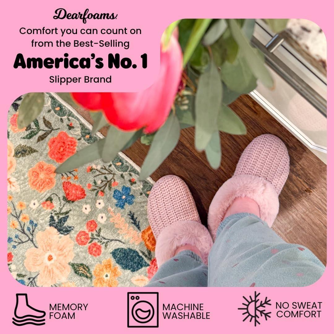imageDearfoams Womens Memory Foam Cozy Soft House Slippers Gifts for Women Hannah Knit Clog House ShoesPale Mauve