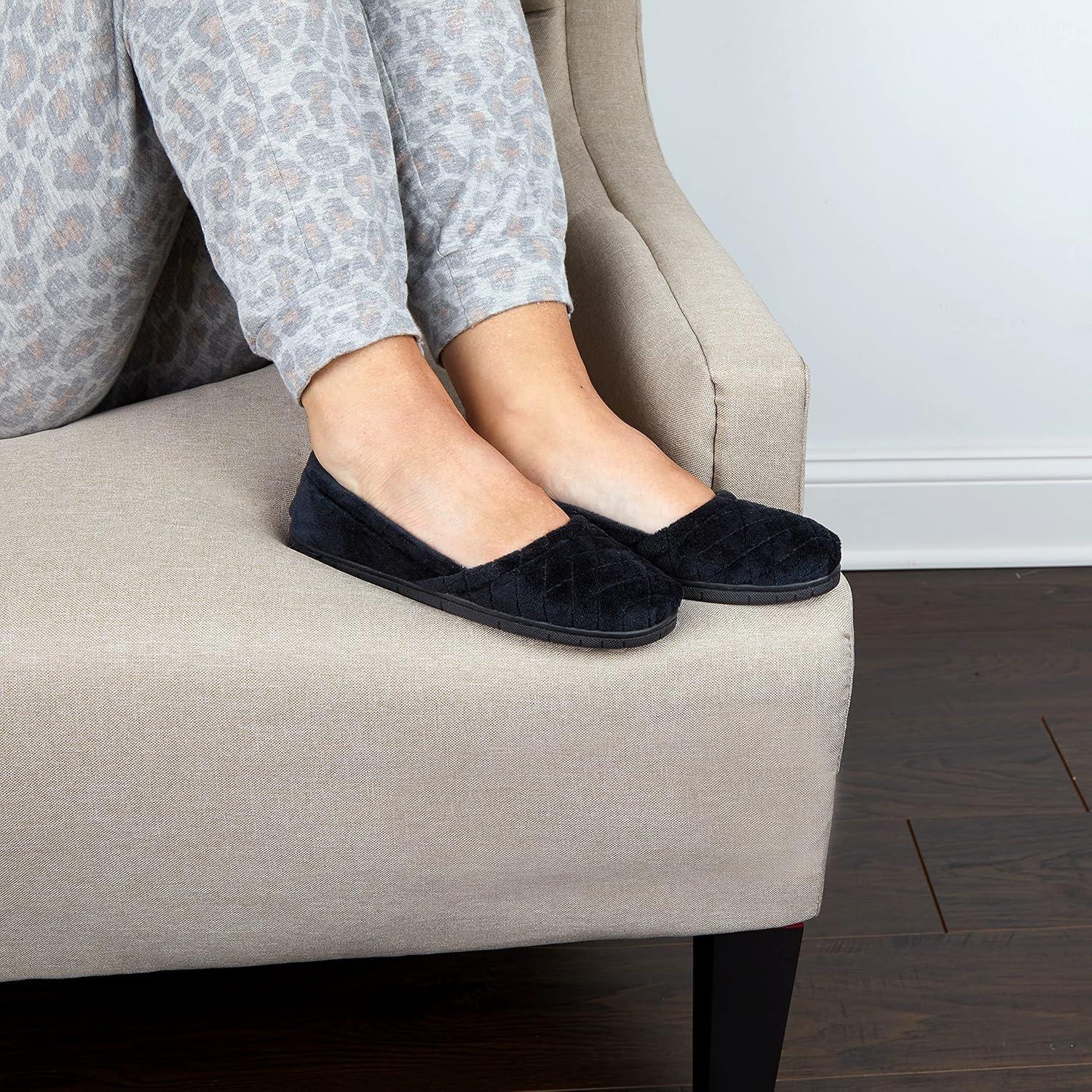 imageDearfoams Womens Microfiber Velour ALine FlatBlack