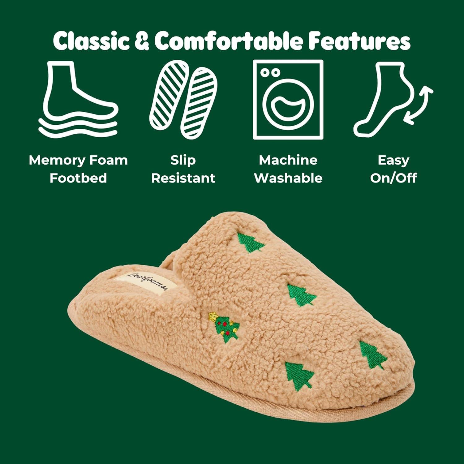 imageDearfoams Womens Novelty Gift Teddy Sherpa Scuff Slip On House ShoeChristmas Tree Icon