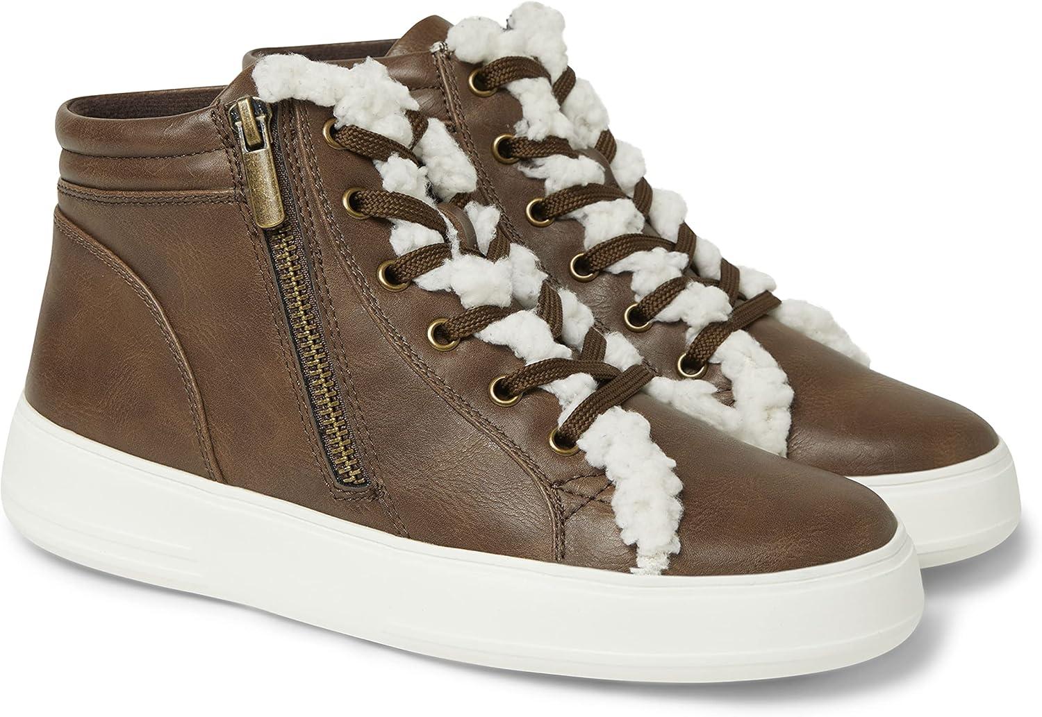 imageDearfoams Womens Original Comfort Outside Zip ampamp Lace Bootie with Faux Fur DetailBrown