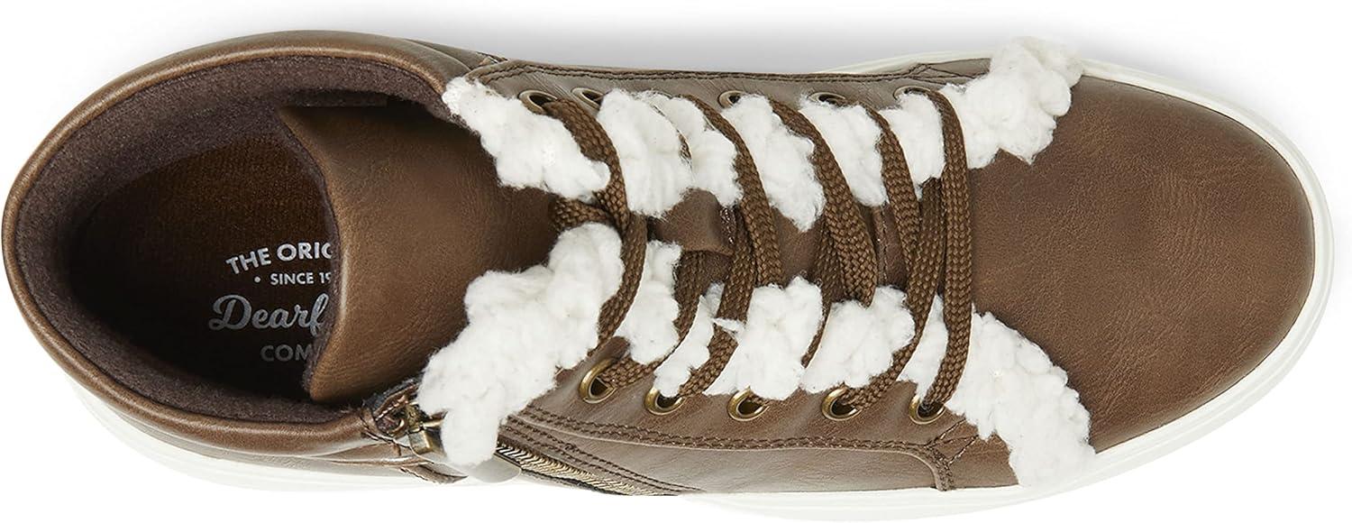imageDearfoams Womens Original Comfort Outside Zip ampamp Lace Bootie with Faux Fur DetailBrown