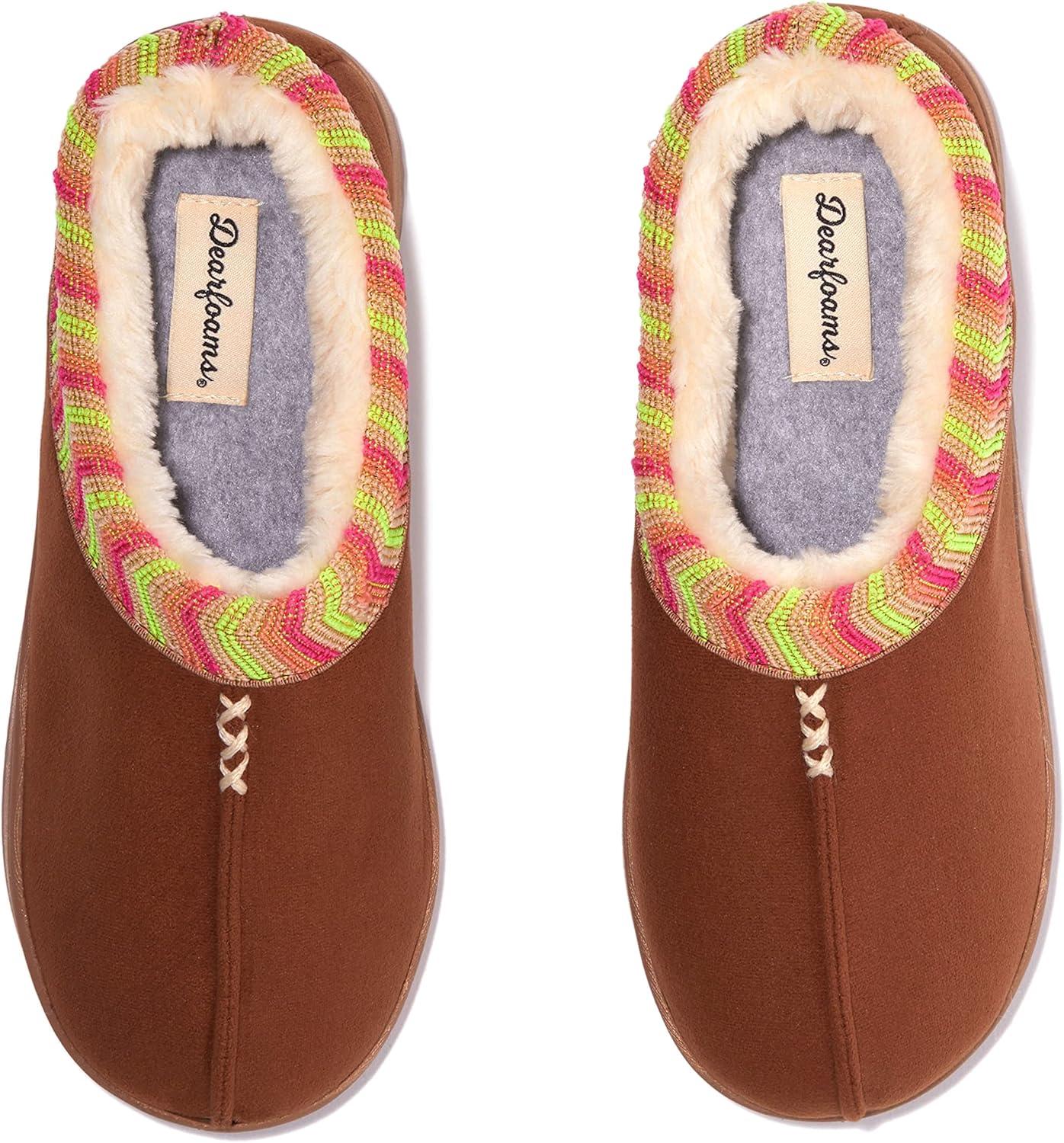 imageDearfoams Womens Wren High Vamp Clog IndoorOutdoor Memory Foam House ShoeChestnut