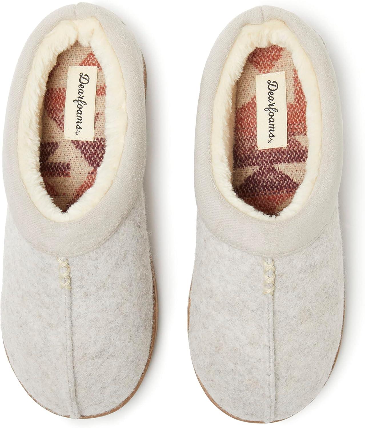 imageDearfoams Womens Wren High Vamp Clog IndoorOutdoor Memory Foam House ShoeOatmeal