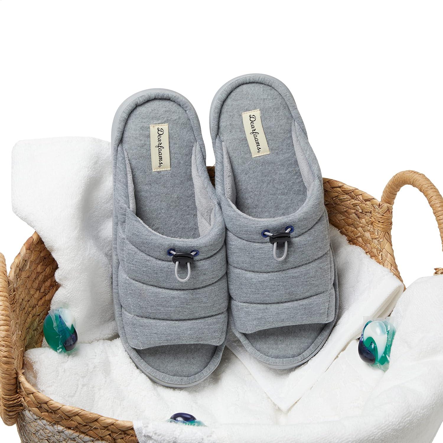 imageDearfoams mens Adrian Quilted Memory Foam Sweatshirt SlideLight Heather Grey