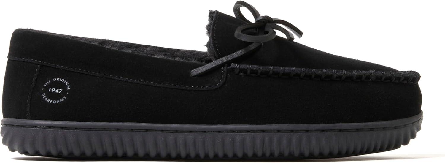 imageDearfoams mens Hudson Genuine Suede Memory Foam Moccasin With Tie SlipperBlack 2