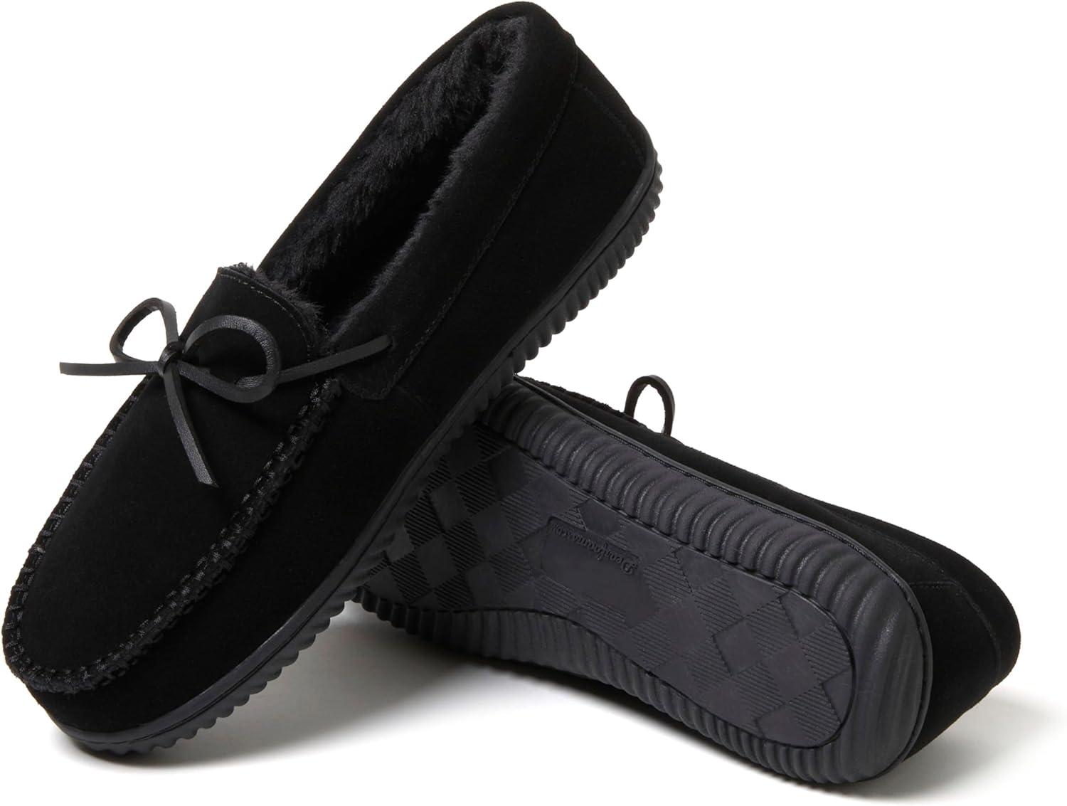 imageDearfoams mens Hudson Genuine Suede Memory Foam Moccasin With Tie SlipperBlack 2