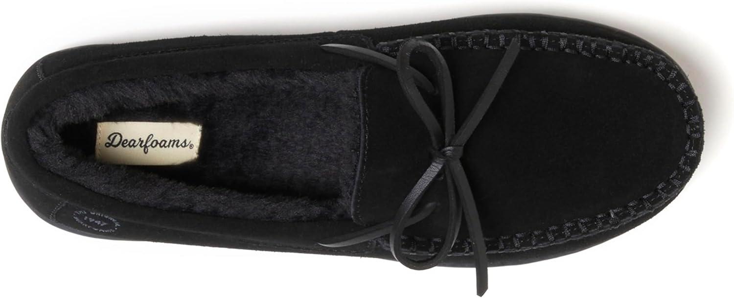 imageDearfoams mens Hudson Genuine Suede Memory Foam Moccasin With Tie SlipperBlack 2