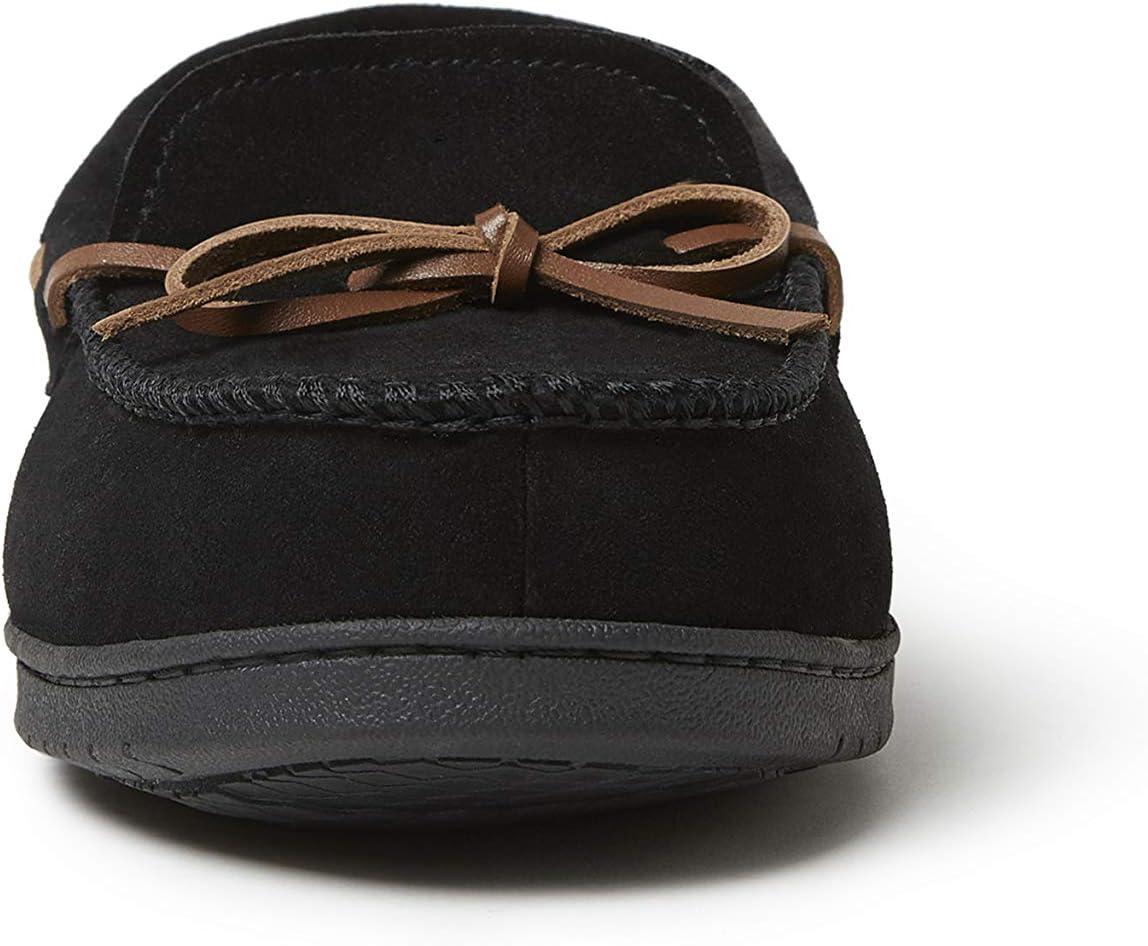 imageDearfoams mens Hudson Genuine Suede Memory Foam Moccasin With Tie SlipperBlack