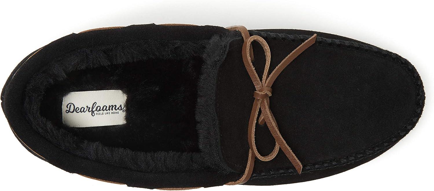 imageDearfoams mens Hudson Genuine Suede Memory Foam Moccasin With Tie SlipperBlack