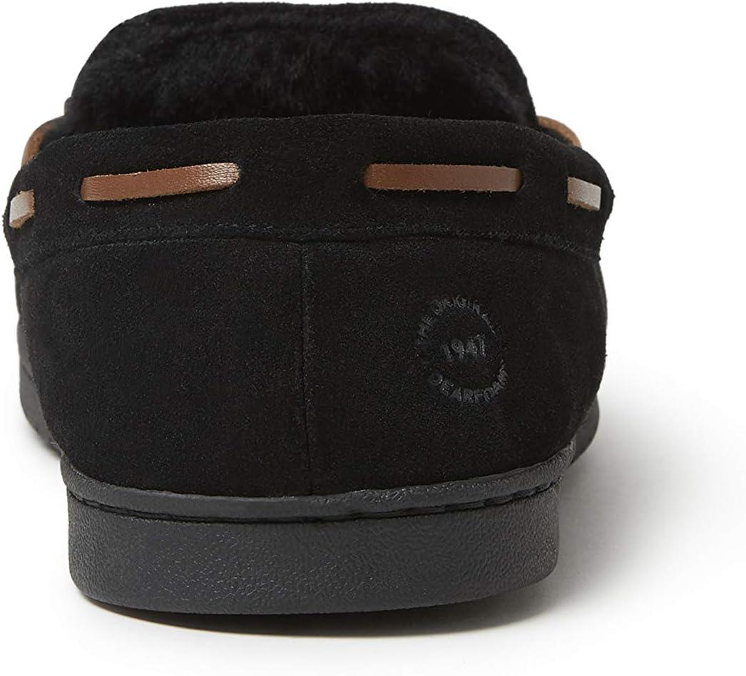 imageDearfoams mens Hudson Genuine Suede Memory Foam Moccasin With Tie SlipperBlack