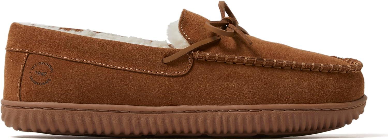 imageDearfoams mens Hudson Genuine Suede Memory Foam Moccasin With Tie SlipperChestnut 2
