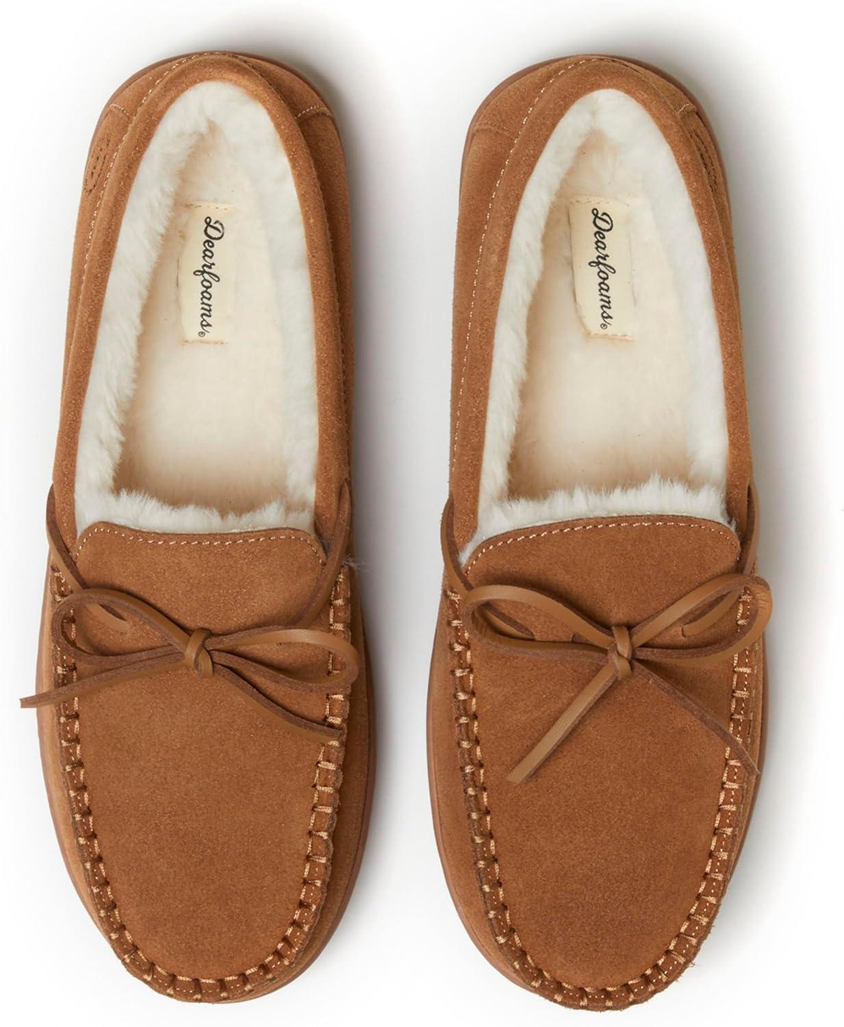 imageDearfoams mens Hudson Genuine Suede Memory Foam Moccasin With Tie SlipperChestnut 2
