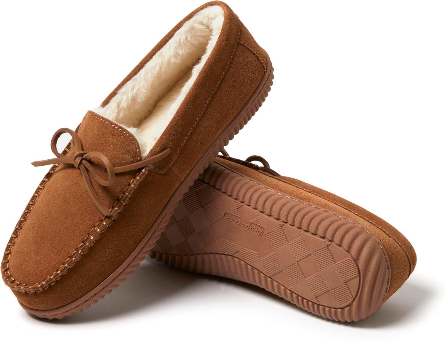imageDearfoams mens Hudson Genuine Suede Memory Foam Moccasin With Tie SlipperChestnut 2