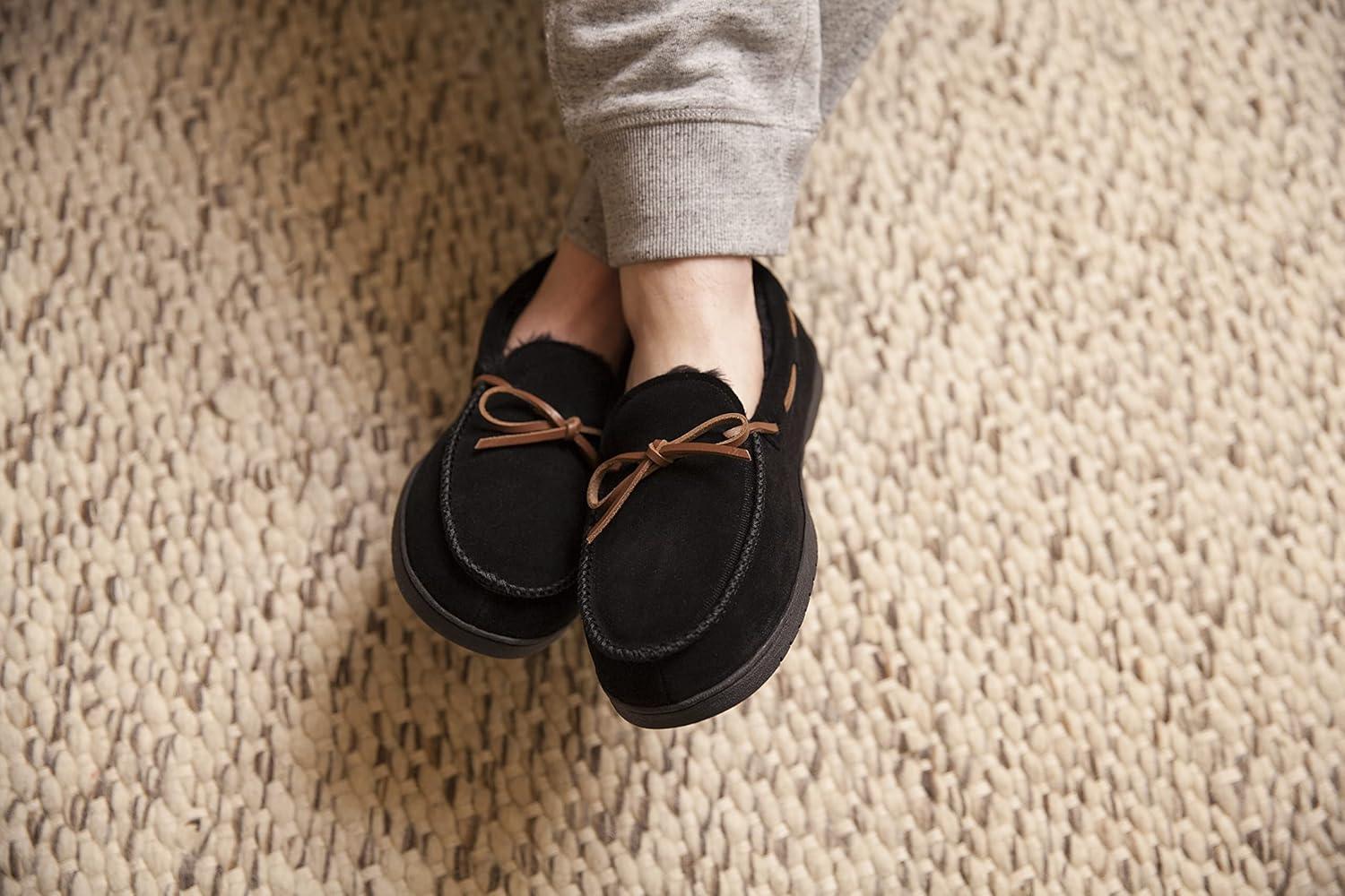 imageDearfoams mens Hudson Genuine Suede Memory Foam Moccasin With Tie SlipperChestnut