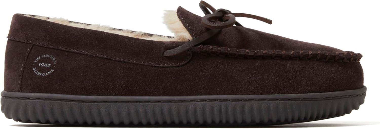 imageDearfoams mens Hudson Genuine Suede Memory Foam Moccasin With Tie SlipperCoffee 2