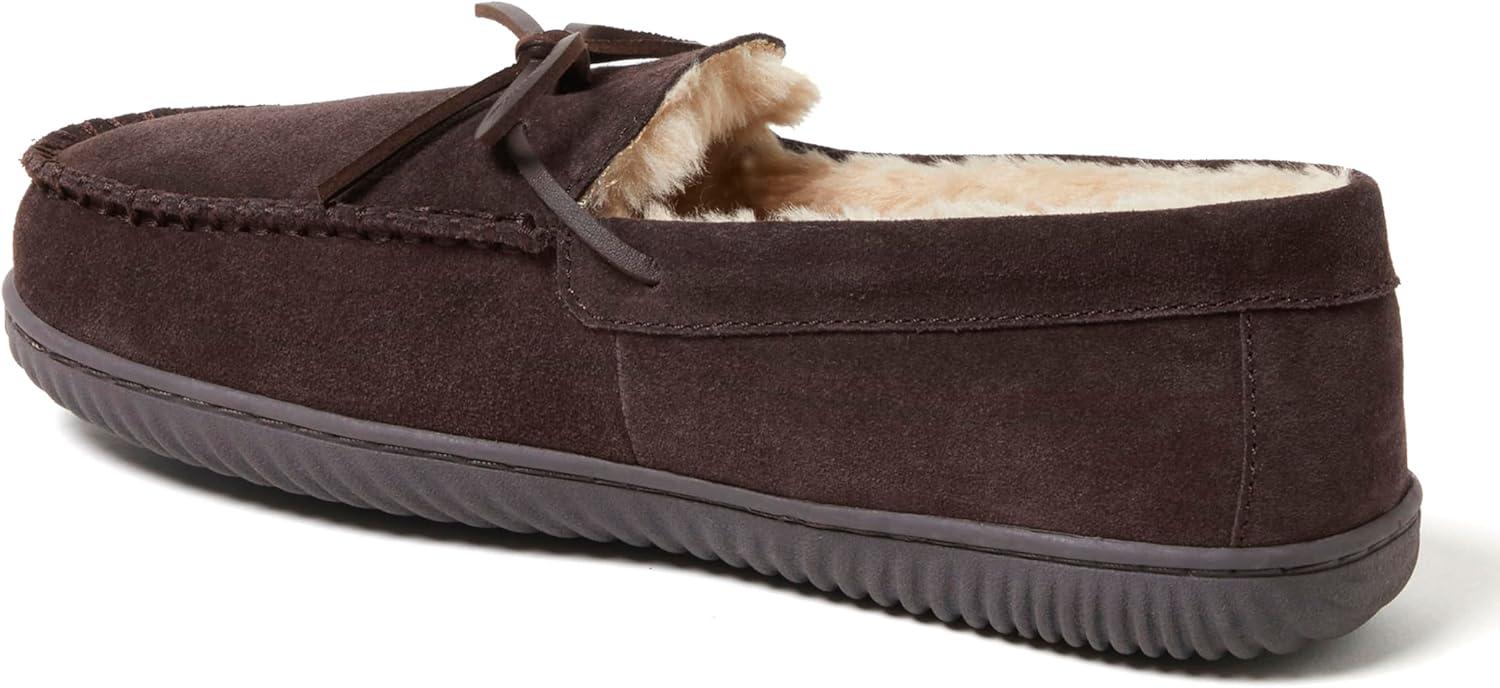 imageDearfoams mens Hudson Genuine Suede Memory Foam Moccasin With Tie SlipperCoffee 2