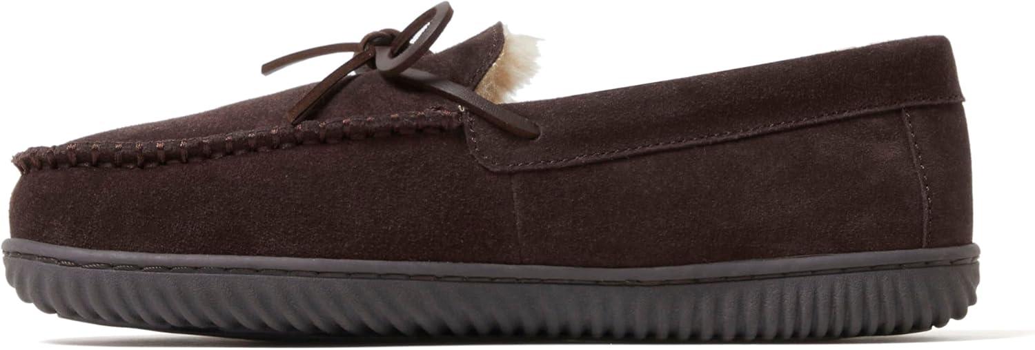 imageDearfoams mens Hudson Genuine Suede Memory Foam Moccasin With Tie SlipperCoffee 2