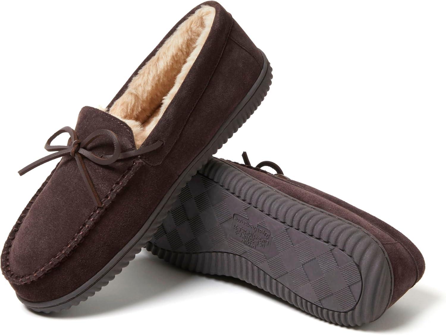 imageDearfoams mens Hudson Genuine Suede Memory Foam Moccasin With Tie SlipperCoffee 2