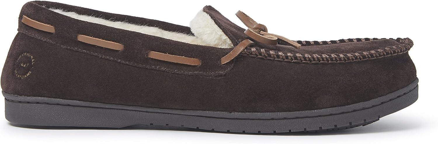 imageDearfoams mens Hudson Genuine Suede Memory Foam Moccasin With Tie SlipperCoffee