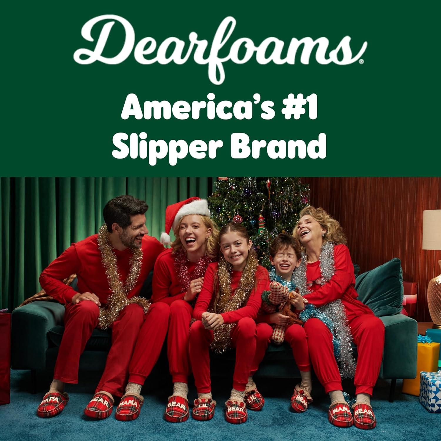 imageDearfoams mens Matching Family Holiday Papa Bear Sherpa Lined Moc Toe With Embroidery SlipperRed Tartan Plaid