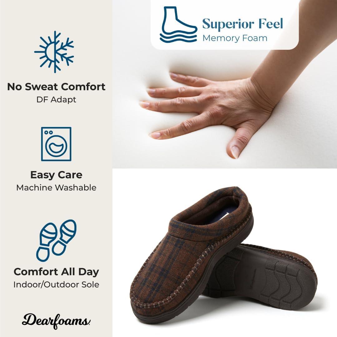 imageDearfoams mens Thompson Memory Foam Clog SlipperSlipperBrown Plaid