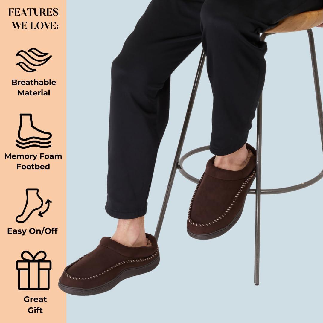imageDearfoams mens Thompson Memory Foam Clog SlipperSlipperDark Heather Grey Wool