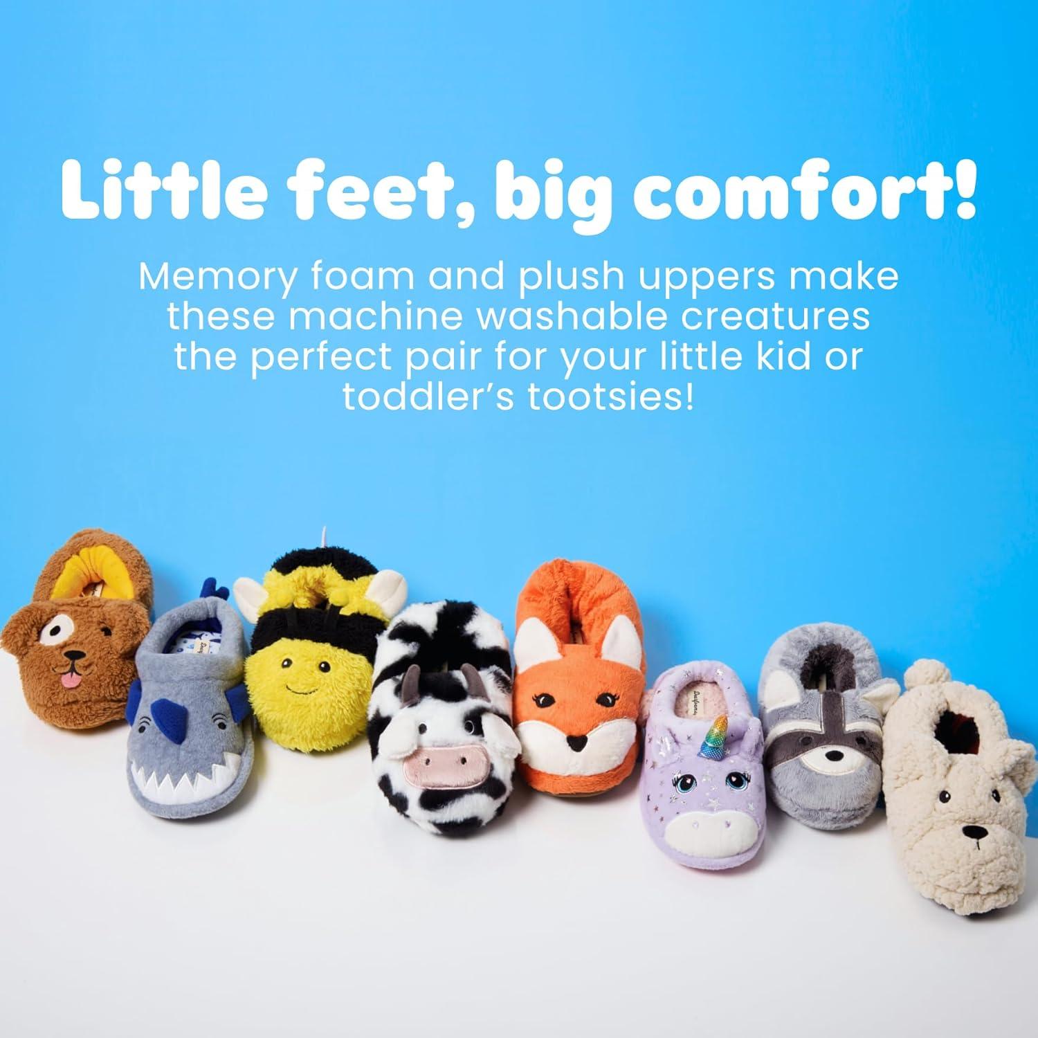 imageDearfoams unisexchild Kids Toddlers Whimsical Animal Critter Washable SlipperGreen