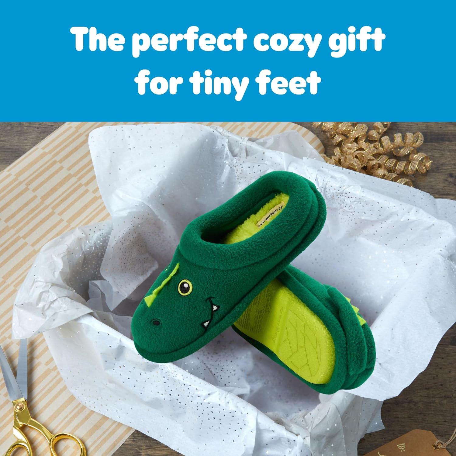 imageDearfoams unisexchild Kids Toddlers Whimsical Animal Critter Washable SlipperGreen