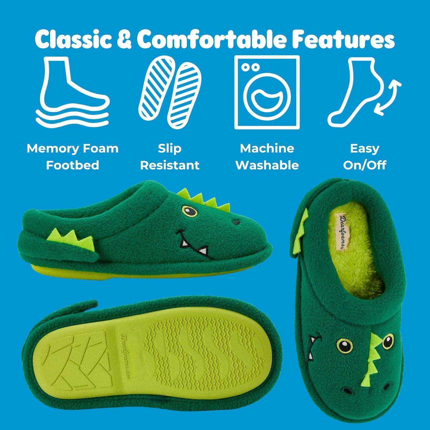 imageDearfoams unisexchild Kids Toddlers Whimsical Animal Critter Washable SlipperGreen
