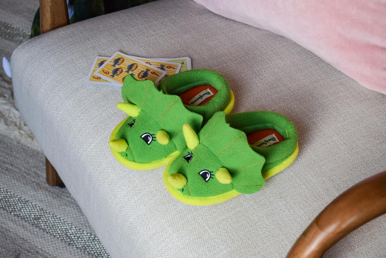 imageDearfoams unisexchild Kids Toddlers Whimsical Animal Critter Washable SlipperGreen Dinosaur