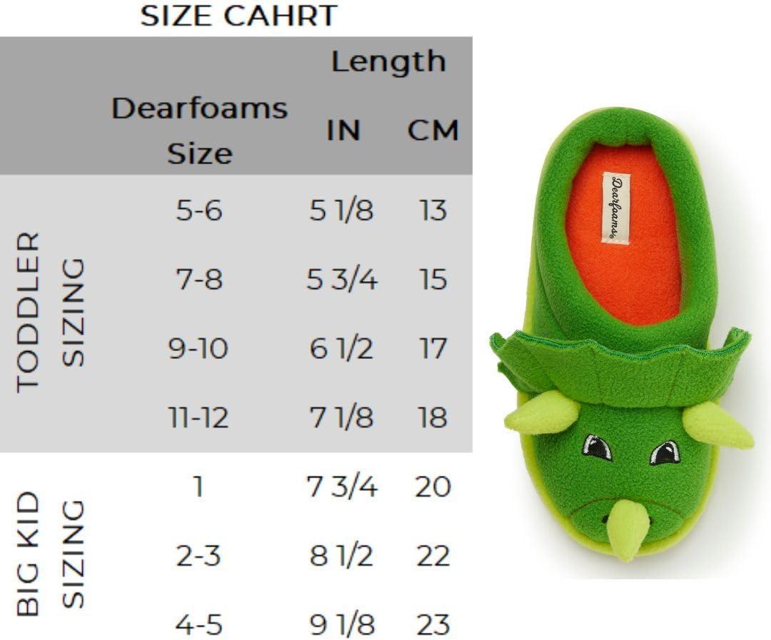 imageDearfoams unisexchild Kids Toddlers Whimsical Animal Critter Washable SlipperGreen Dinosaur