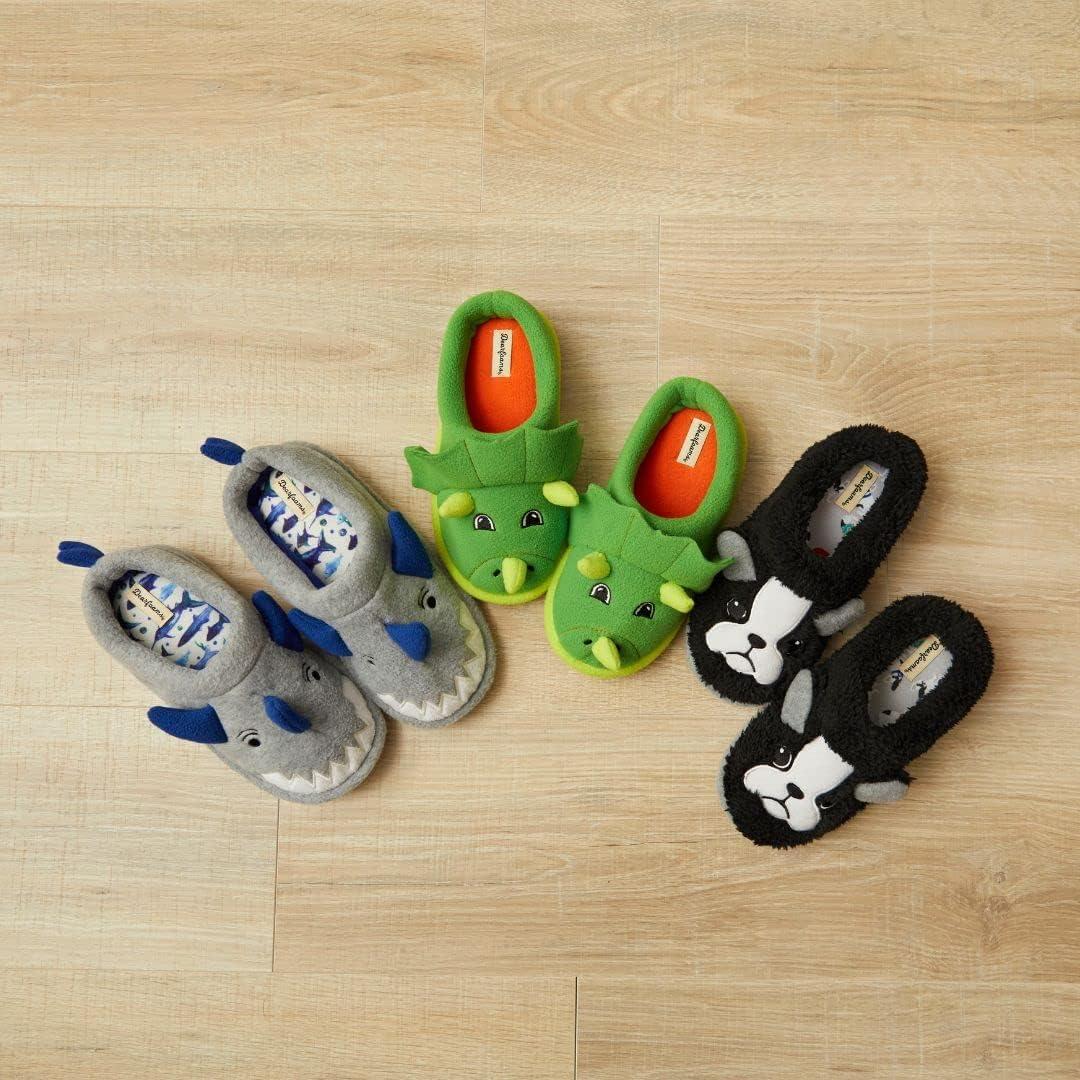 imageDearfoams unisexchild Kids Toddlers Whimsical Animal Critter Washable SlipperGreen Dinosaur