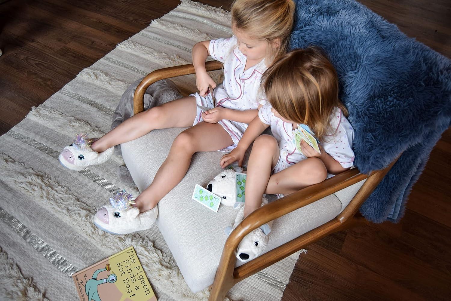 imageDearfoams unisexchild Kids Toddlers Whimsical Animal Critter Washable SlipperWhite Unicorn