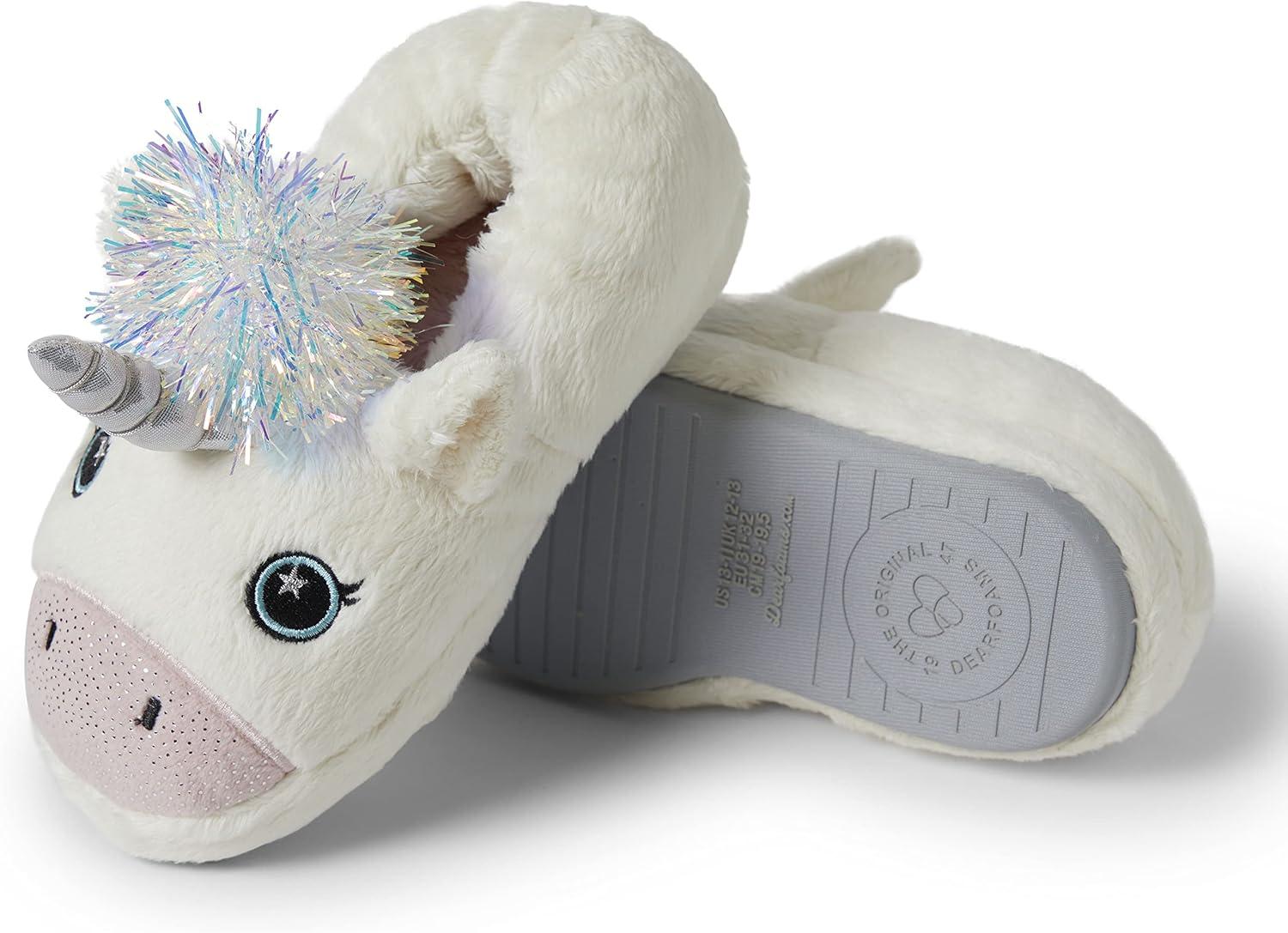 imageDearfoams unisexchild Kids Toddlers Whimsical Animal Critter Washable SlipperWhite Unicorn
