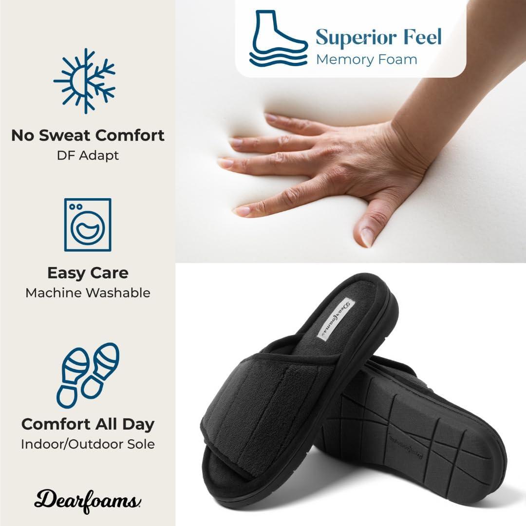 imageDearfoams womens Adjustable IndoorOutdoor Machine Washable Memory Foam SlideBlack Terry